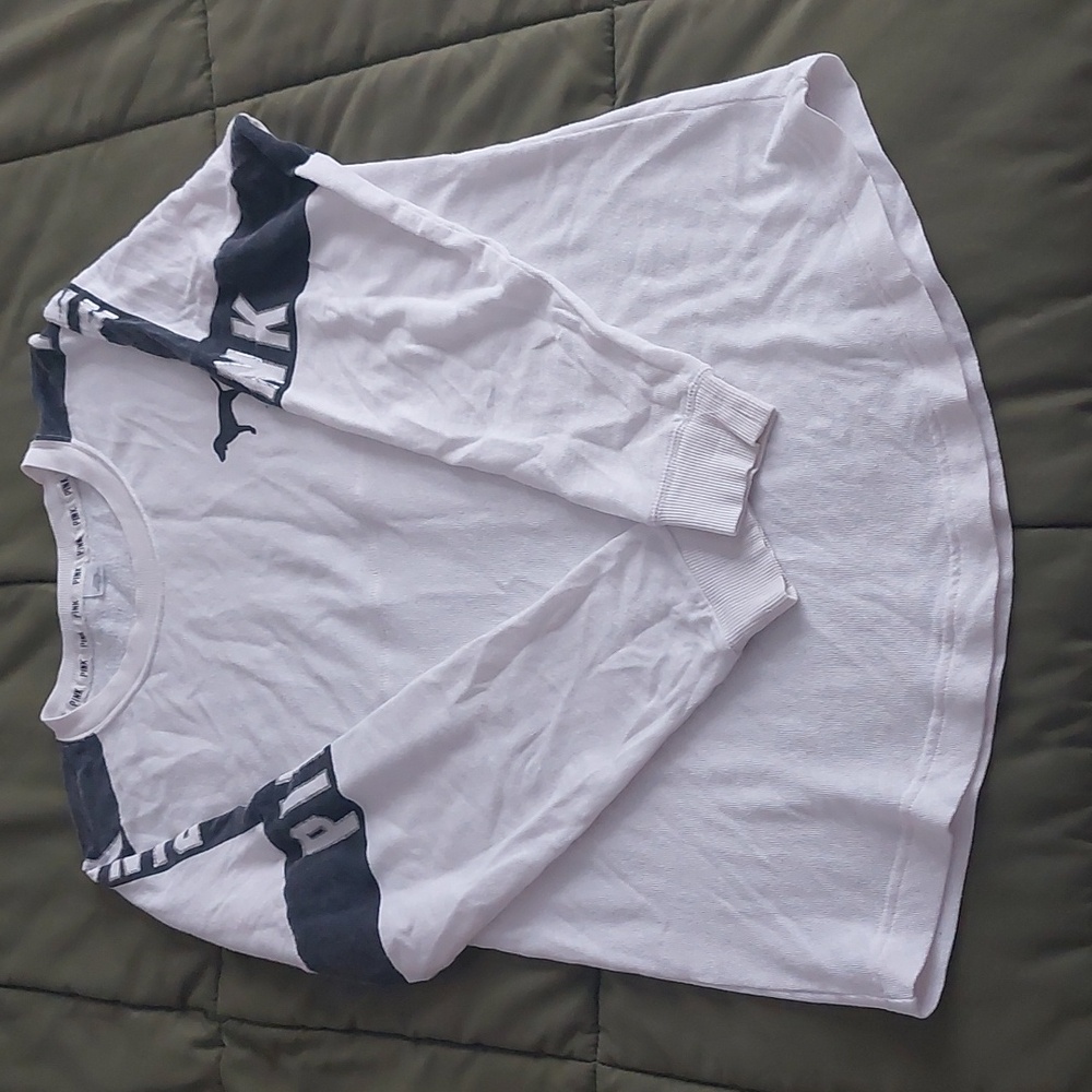 PINK Victoria's Secret White and Black Logo Tee